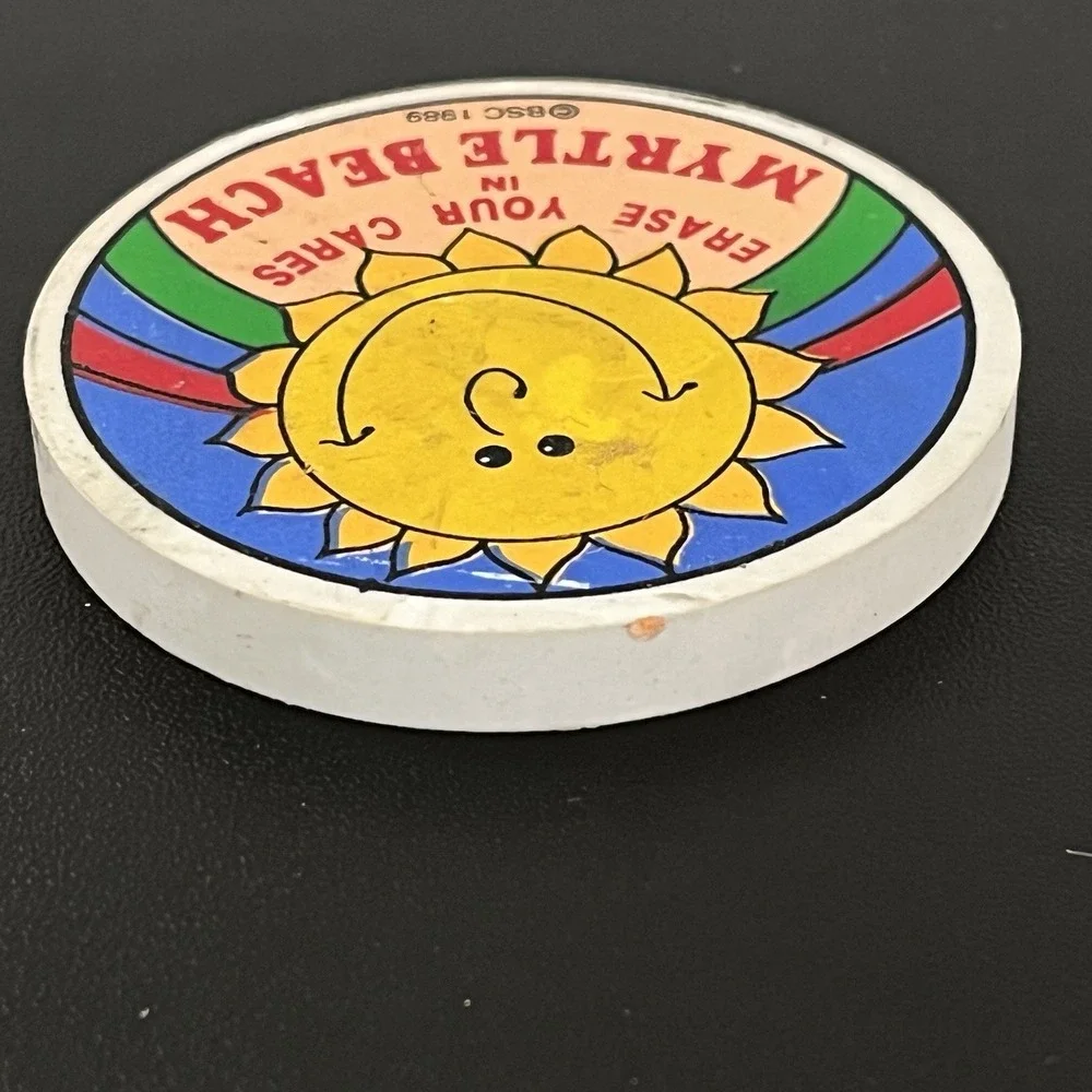 1989 Myrtle Beach ERASER Vintage Souvenir Collectible Erase Your Cares Sun 2
